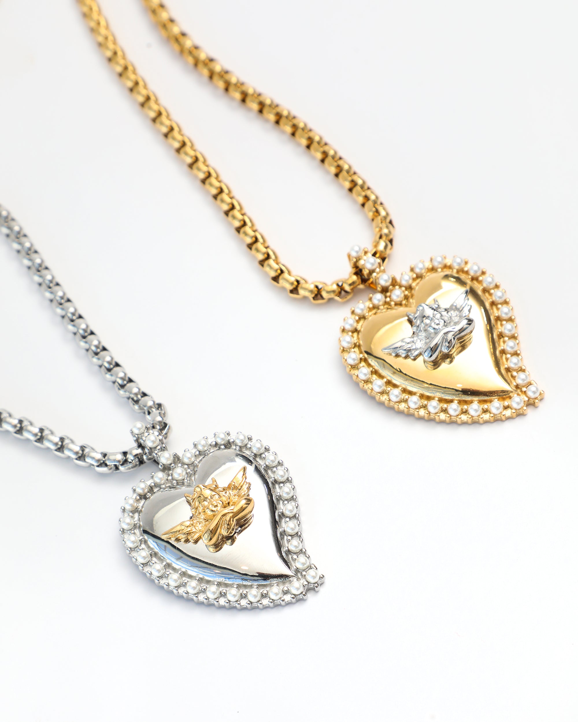 Pearl Heart Gold Logo Necklace