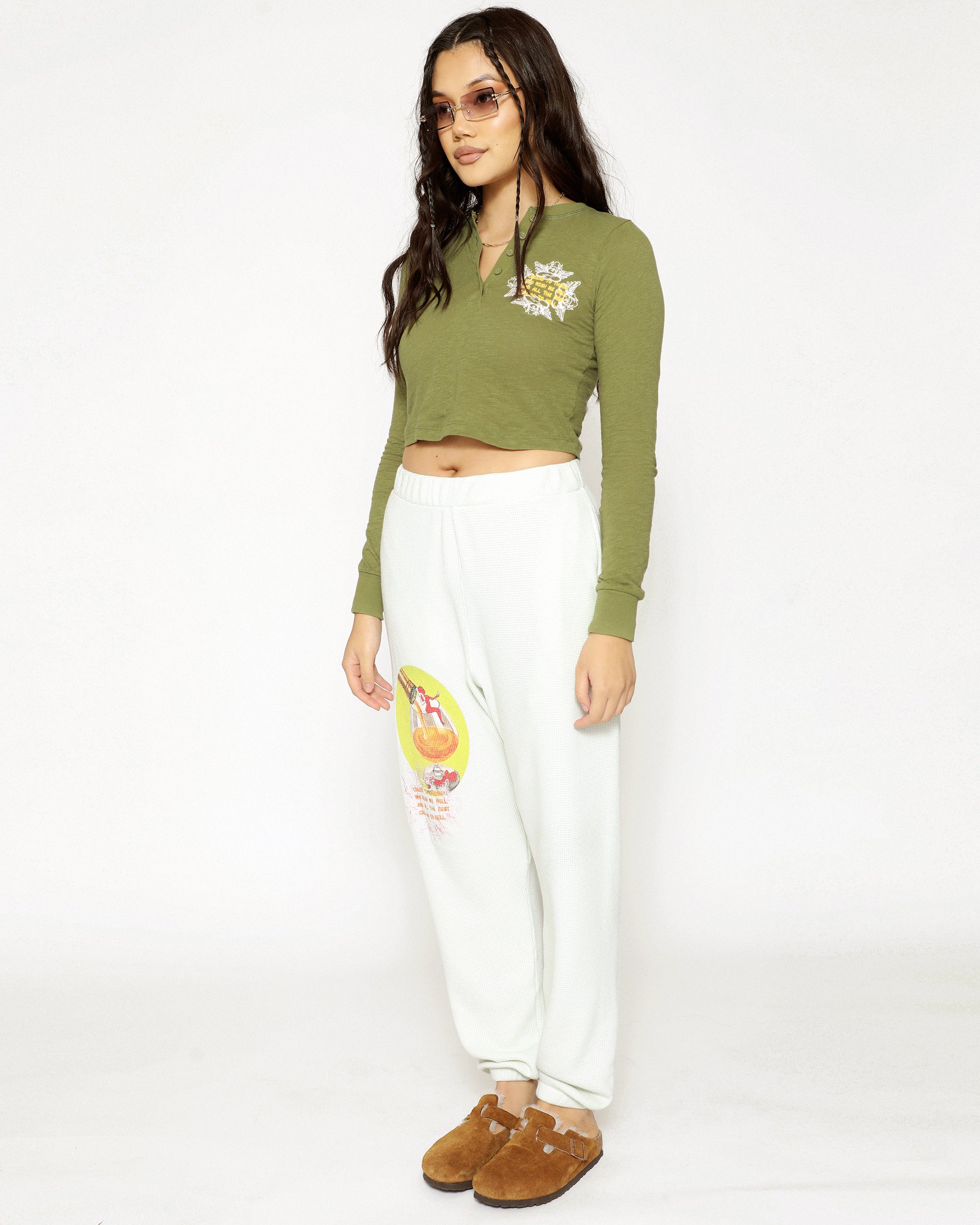 Boys Lie Olive Green Long Sleeve Crop Henley