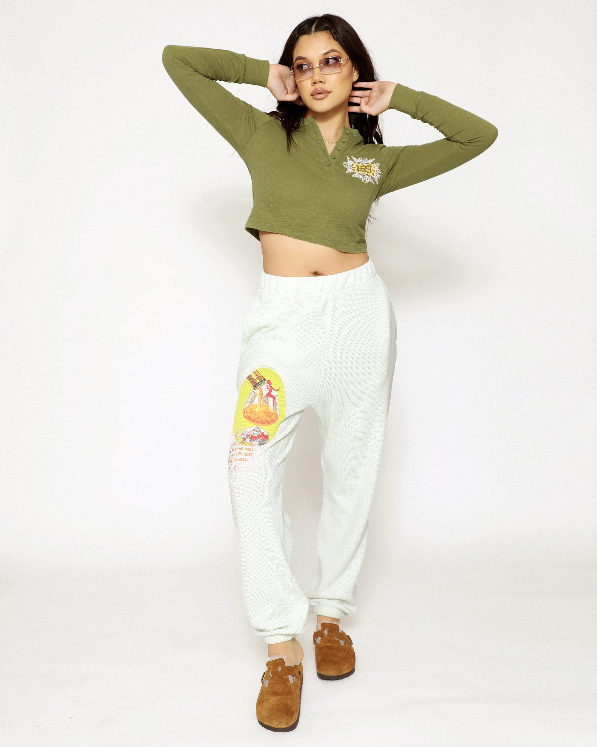 Boys Lie Olive Green Long Sleeve Crop Henley