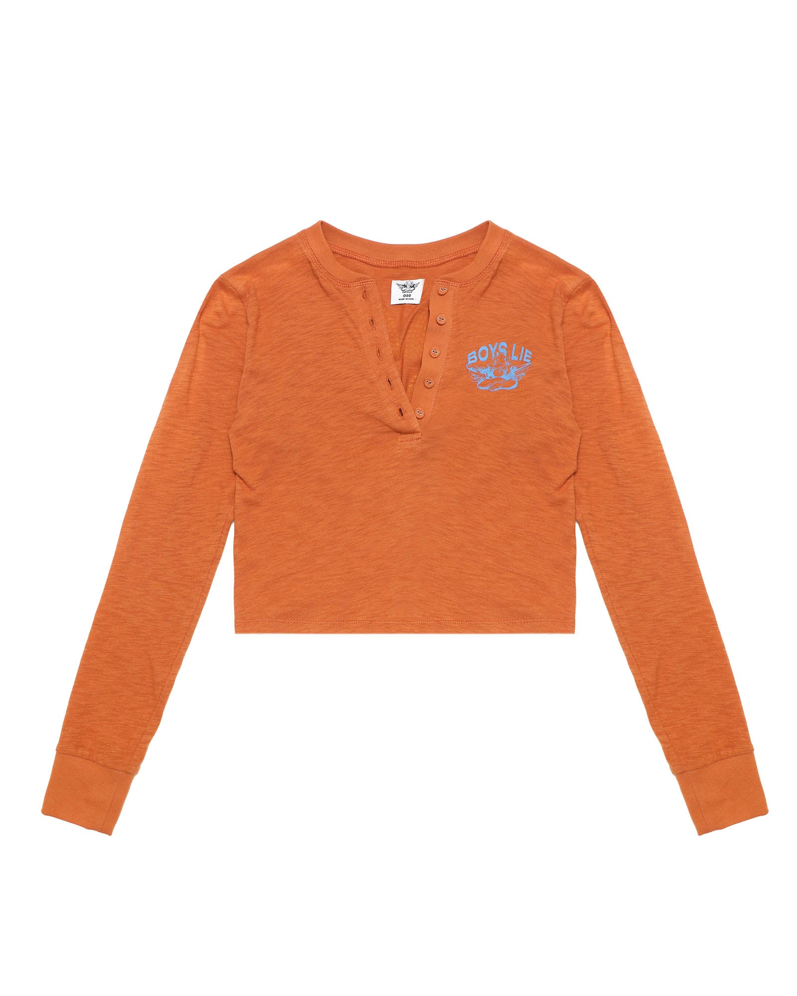 Boys Lie Burnt Orange Long Sleeve Crop Henley