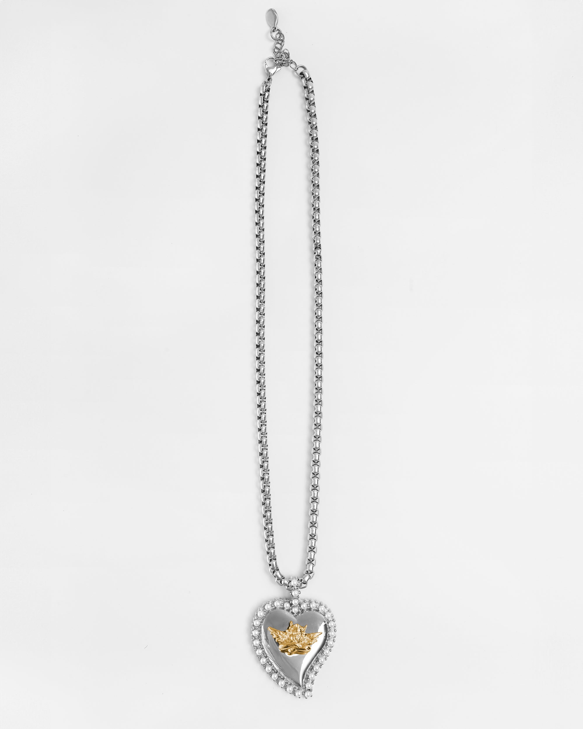 Pearl Heart Silver Logo Necklace