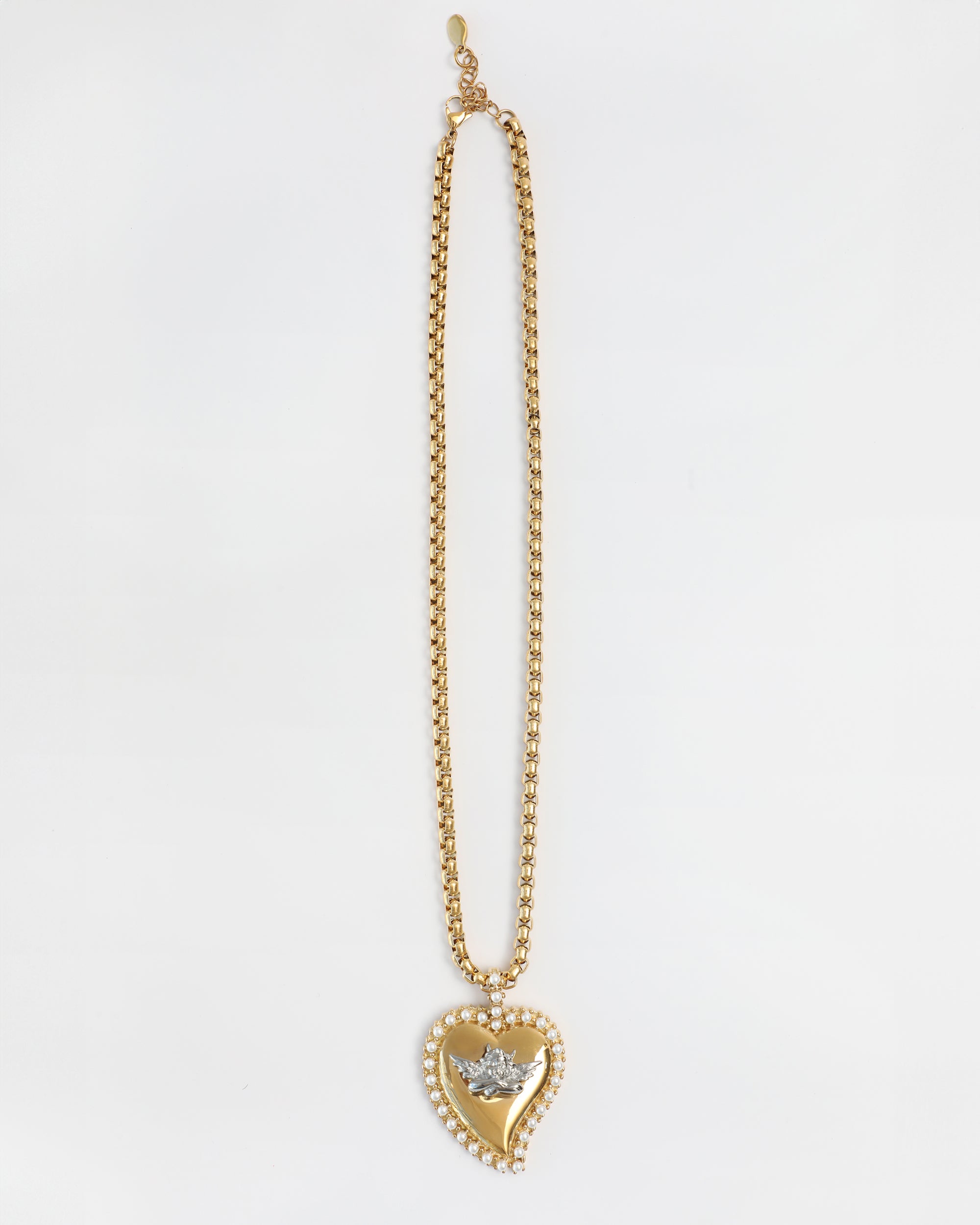 Pearl Heart Gold Logo Necklace