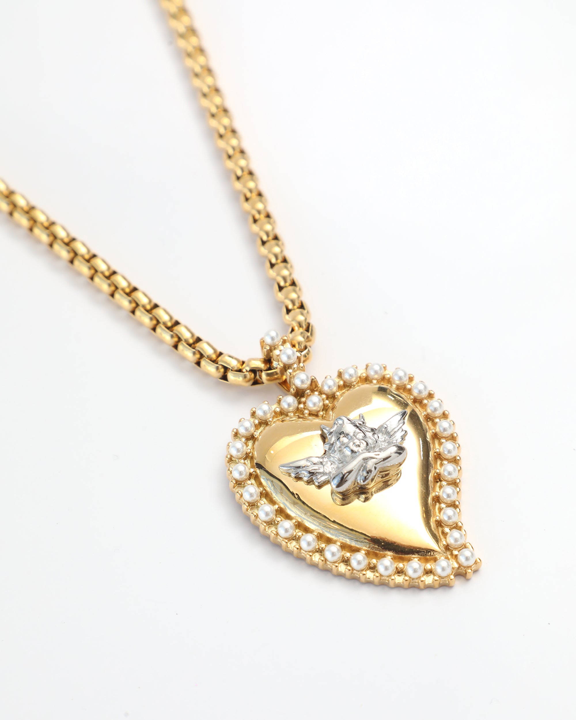 Pearl Heart Gold Logo Necklace