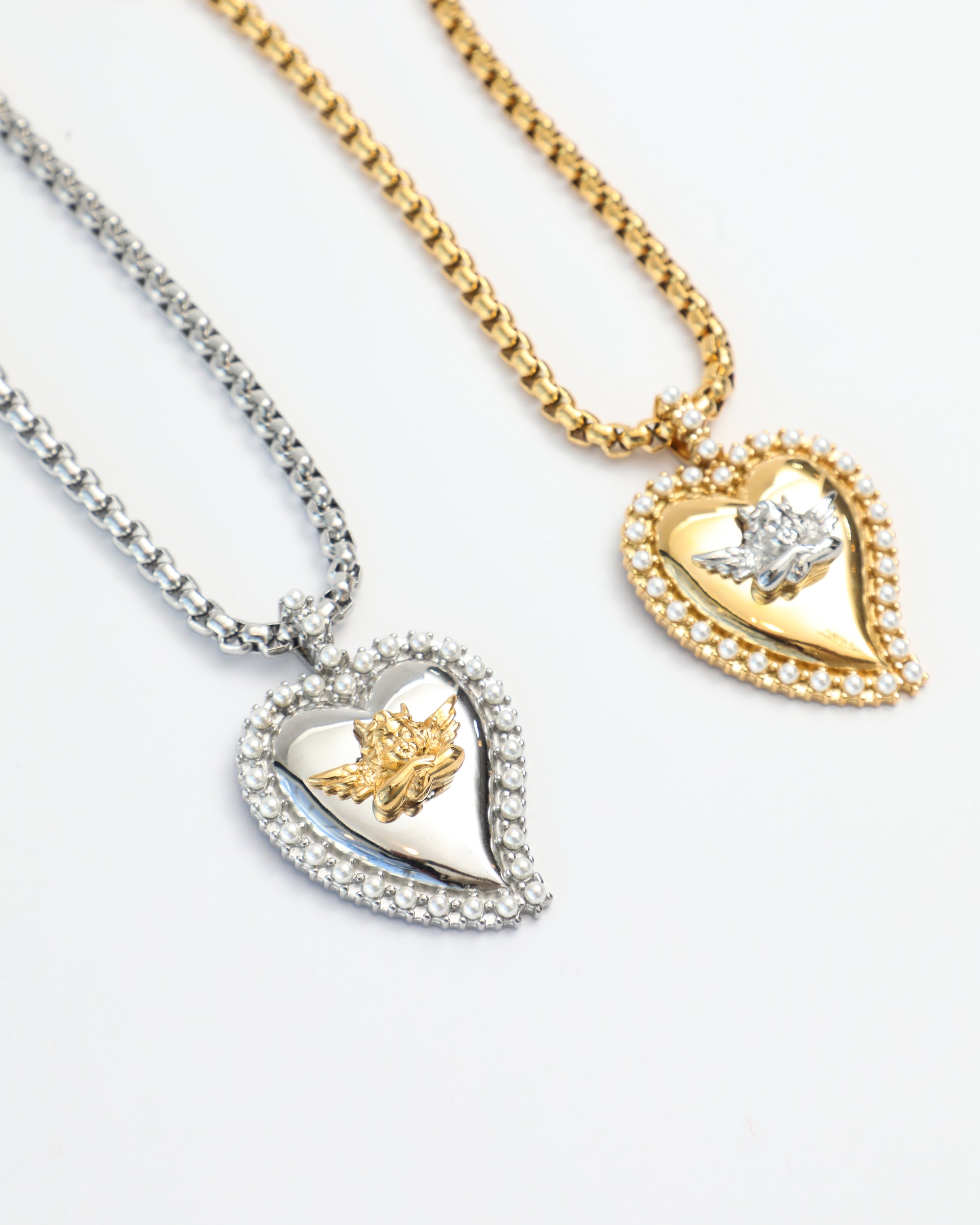 Pearl Heart Silver Logo Necklace