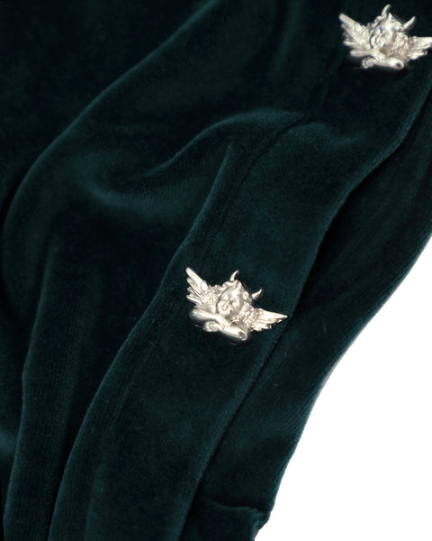 Peace of Reign: Green Oh Snap Velour Pants Close Up