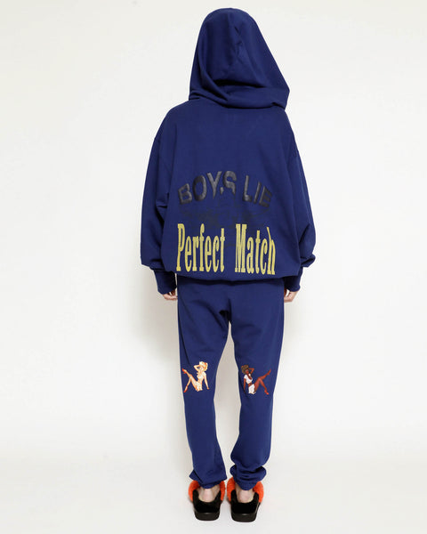 Boys Lie Navy Oversized Hoodie With Rhinestones and Puff Print