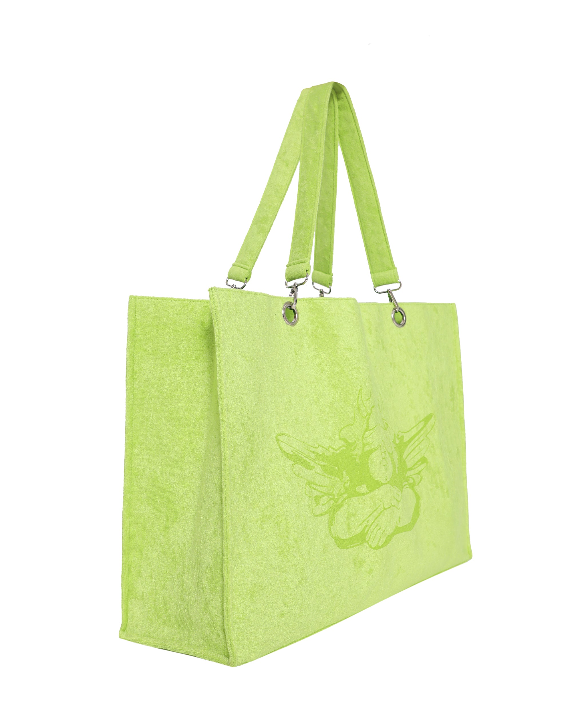 Green Terry Cloth Tote With Angel Logo