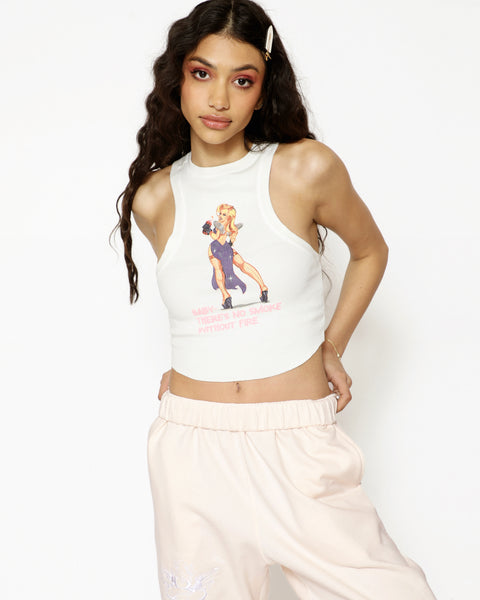 Boys Lie Off White Ribbed Crop Graphic Tank