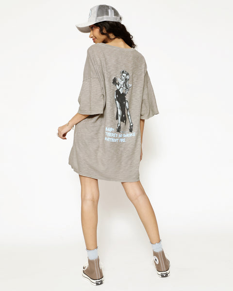 Boys Lie Taupe Grey Oversized Graphic Tee