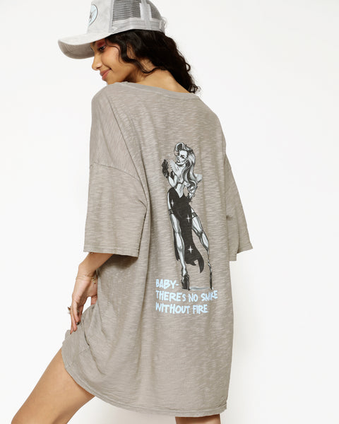 Boys Lie Taupe Grey Oversized Graphic Tee