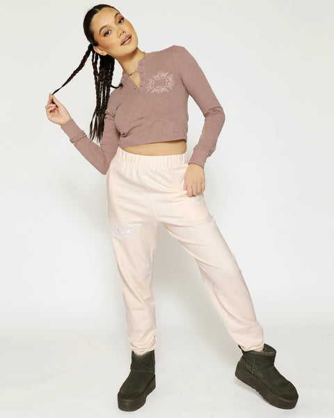 Boys Lie Dusty Taupe Long Sleeve Crop Graphic Henley