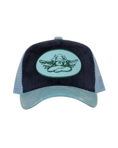 Boys Lie Baby Blue and Navy Velour Trucker Hat