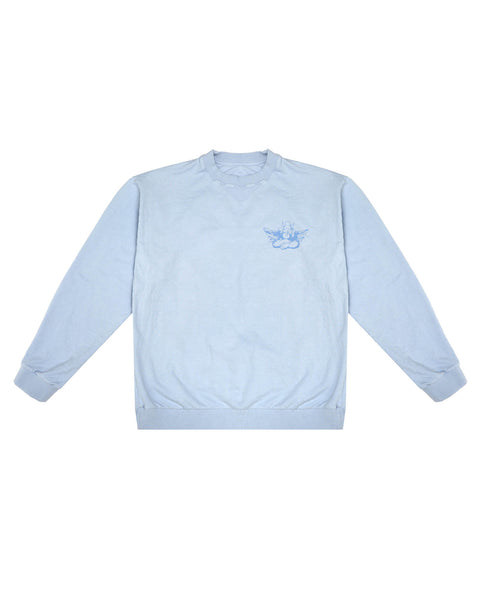 Boys Lie Blue Cotton Oversized Crewneck With Cherub Logo