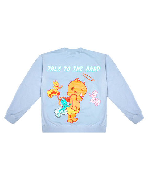 Boys Lie Blue Cotton Oversized Crewneck With Devil Cartoon Graphic