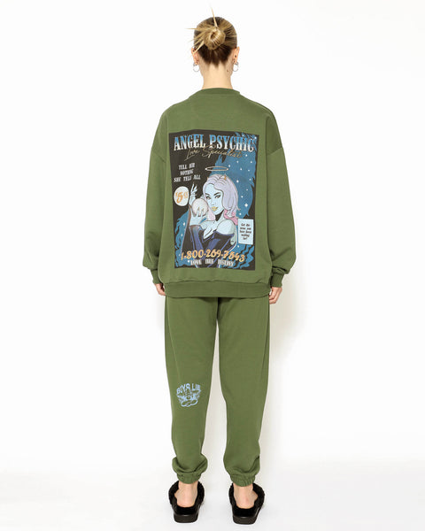 Boys Lie Olive Green High Rise Sweatpants With Rhinestones