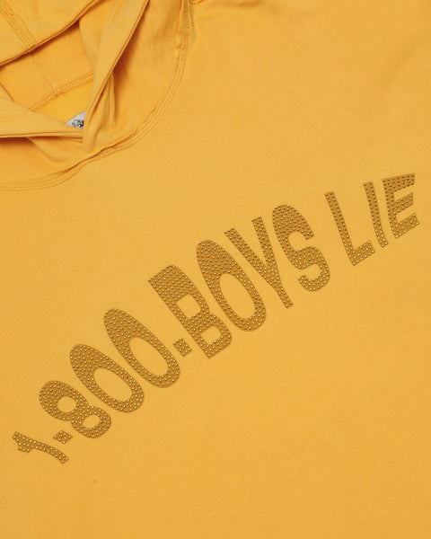 Boys Lie Mustard Yellow Oversized Hoodie with Rhinestone Embellishments