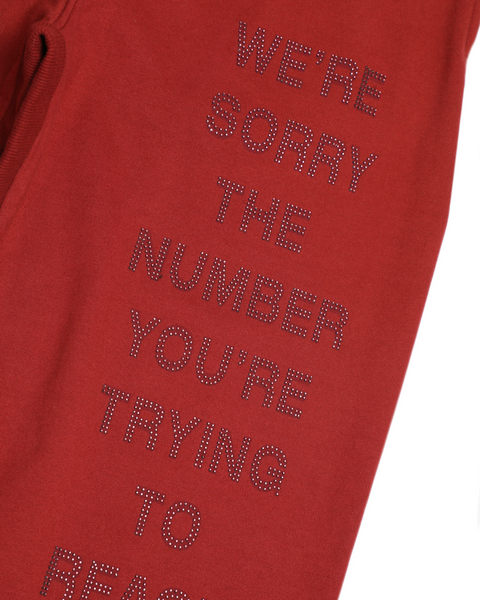 Boys Lie Red High Rise Sweatpants With Rhinestones