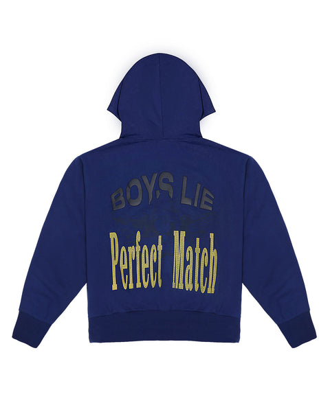 Boys Lie Navy Oversized Hoodie With Rhinestones and Puff Print