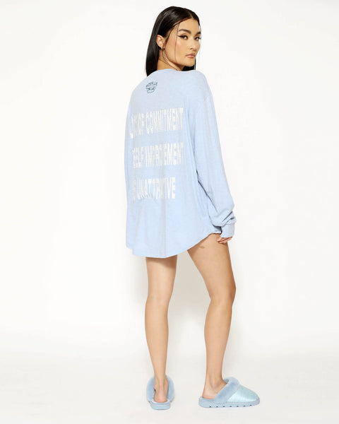 Boys Lie Light Blue Oversized Long Sleeve Henley With Rhinestones