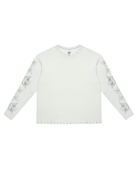 Boys Lie Off White Oversized Thermal Long Sleeve With Studs