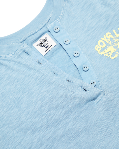 Boys Lie Light Blue Cropped Henley Long Sleeve