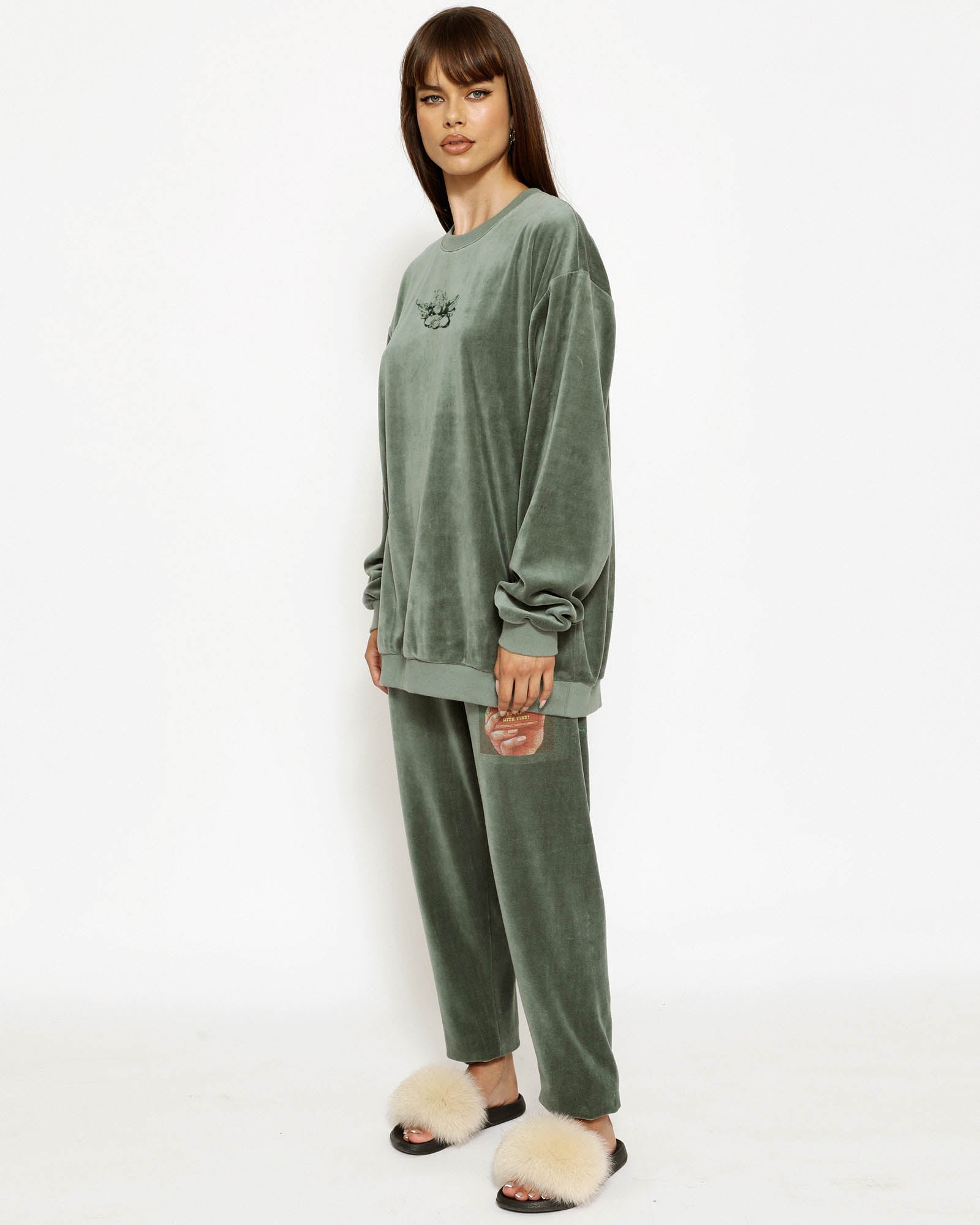 Boys Lie Green Velour Sweatpants