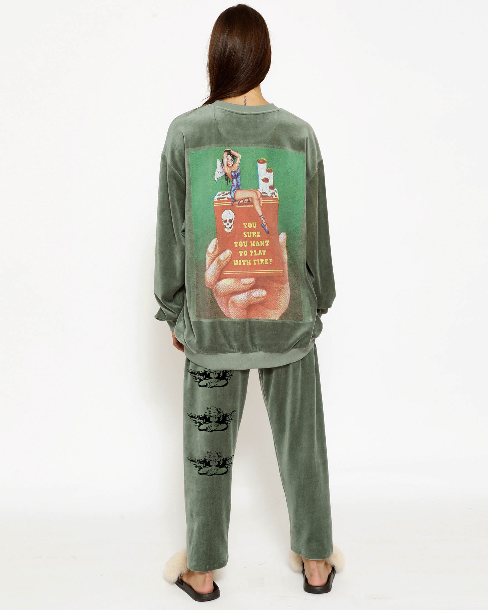 Boys Lie Green Velour Sweatpants