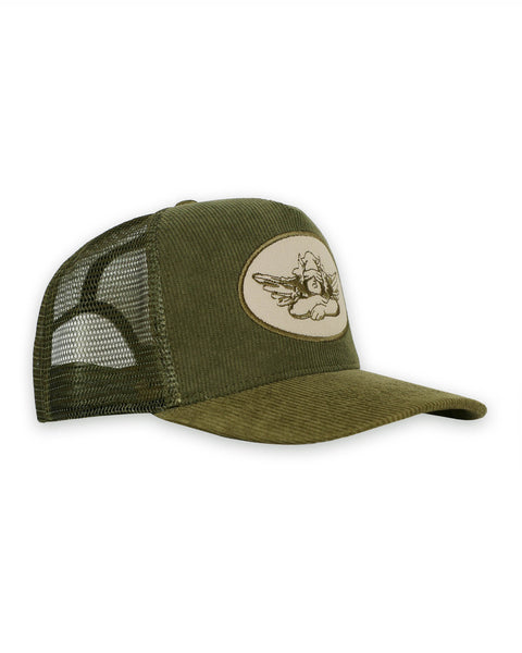 Olive Corduroy Trucker Hat